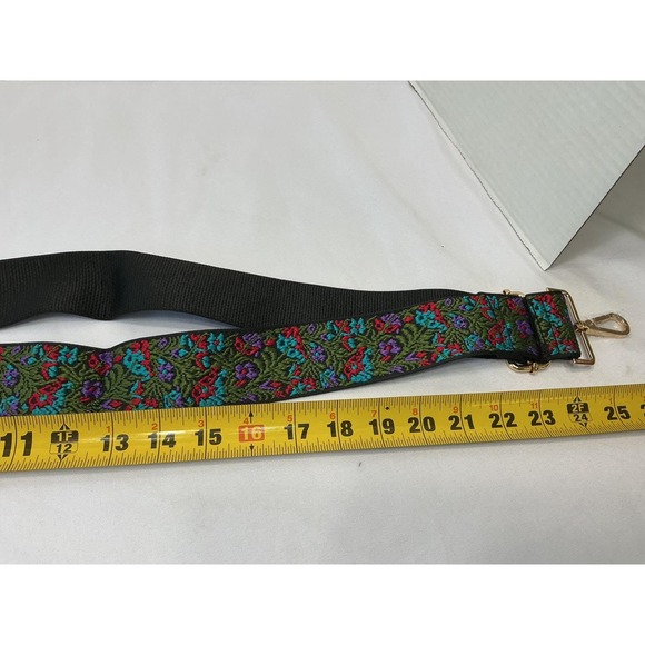 Floral Embroidered Purse Strap Adjustable Crossbody Guitar Style Gold Hardware - Picture 6 of 8